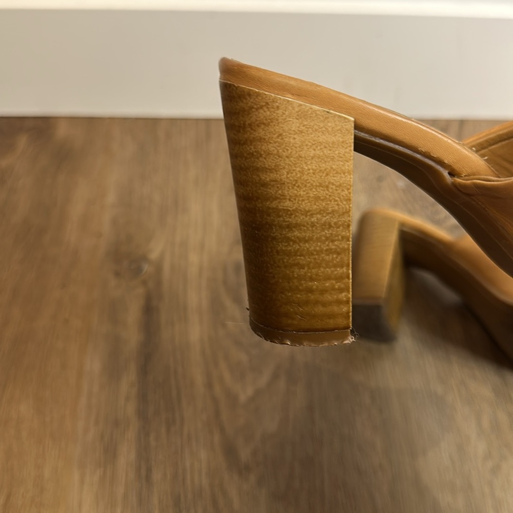 Tan Camel Leather Mules Made in Italy 3”  Heel Size 37 LUCA FERRI - Picture 12 of 13